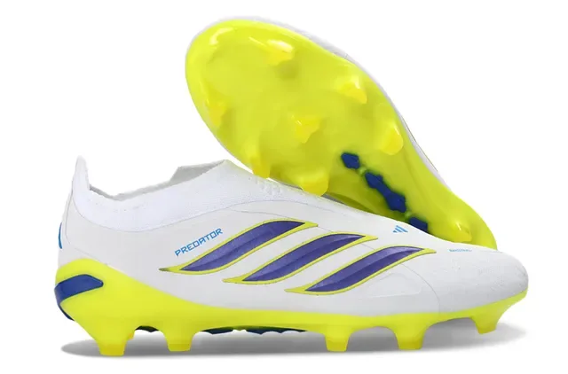 Adidas Predator Chaussures de Football Noir Vert Sans Lacets Upper Ajustement Chaussette Superposition Rayures Néon Firm-Ground 5
