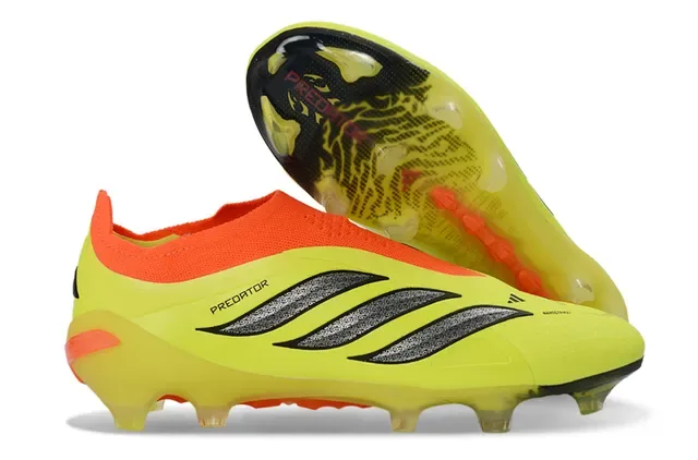 Adidas Predator Chaussures de Football Noir Vert Sans Lacets Upper Ajustement Chaussette Superposition Rayures Néon Firm-Ground 6