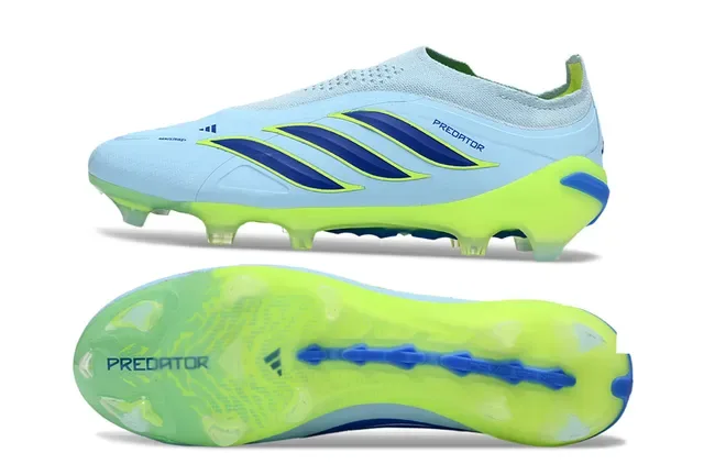 Adidas Predator Chaussures de Football Noir Vert Sans Lacets Upper Ajustement Chaussette Superposition Rayures Néon Firm-Ground 9