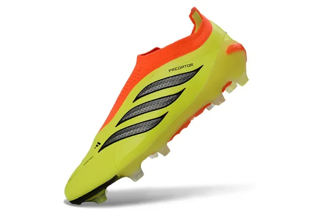 Adidas Predator Chaussures de Football Noir Vert Sans Lacets Upper Ajustement Chaussette Superposition Rayures Néon Firm-Ground 15