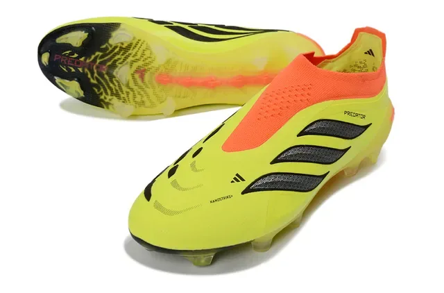 Adidas Predator Chaussures de Football Noir Vert Sans Lacets Upper Ajustement Chaussette Superposition Rayures Néon Firm-Ground 16