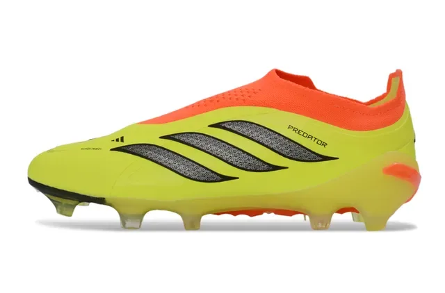 Adidas Predator Chaussures de Football Noir Vert Sans Lacets Upper Ajustement Chaussette Superposition Rayures Néon Firm-Ground 19