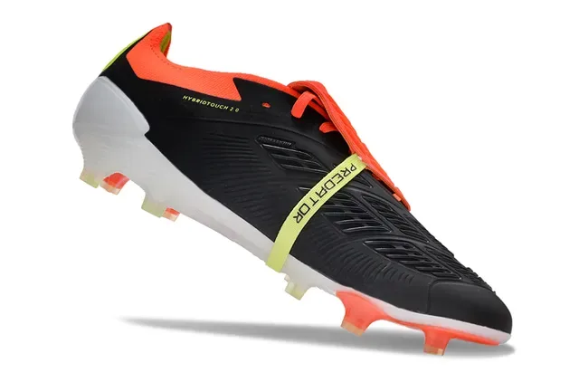 Adidas Predator Black Orange Asymmetrical Lacing Cover Molded Conical Studs Firm-Ground Soccer Shoes 2