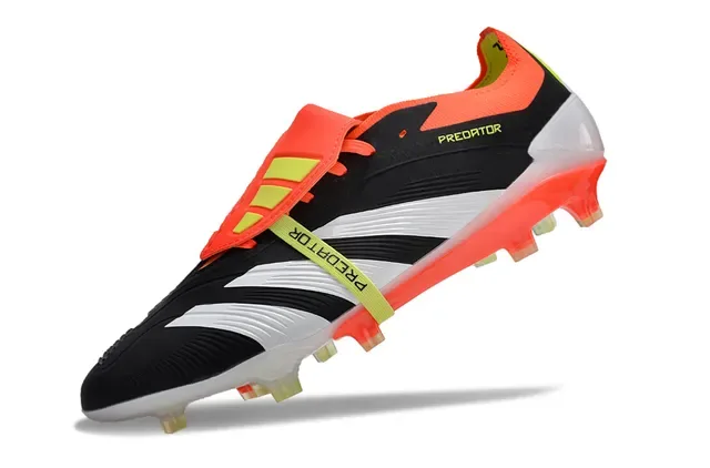 Adidas Predator Black Orange Asymmetrical Lacing Cover Molded Conical Studs Firm-Ground Soccer Shoes 3