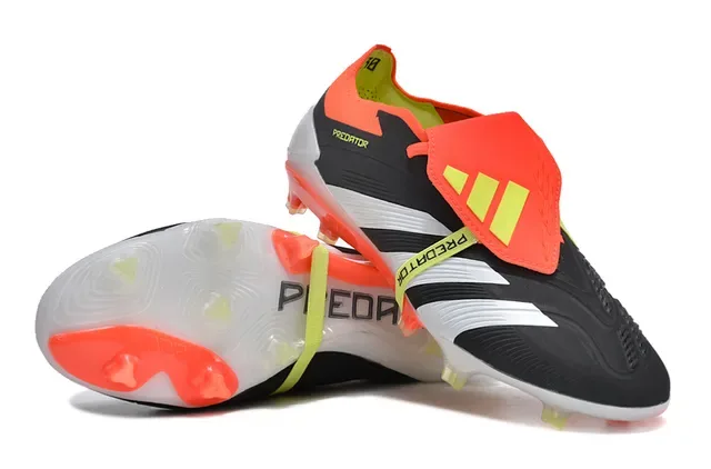 Adidas Predator Black Orange Asymmetrical Lacing Cover Molded Conical Studs Firm-Ground Soccer Shoes 4