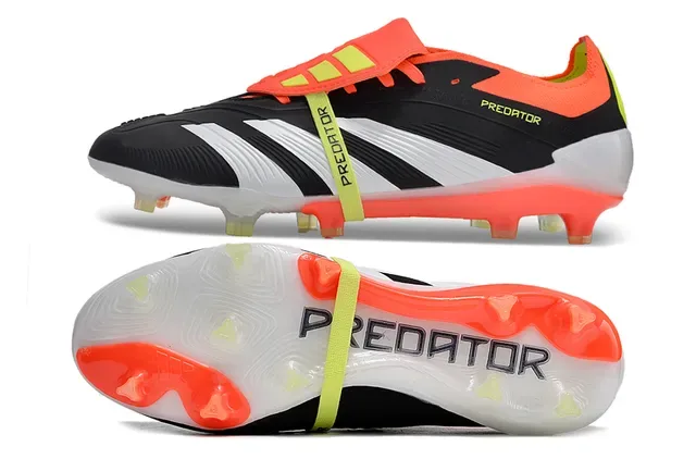 Adidas Predator Black Orange Asymmetrical Lacing Cover Molded Conical Studs Firm-Ground Soccer Shoes 6