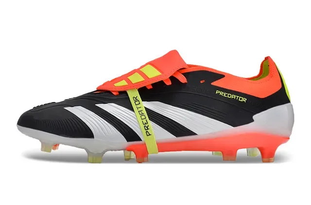 Adidas Predator Black Orange Asymmetrical Lacing Cover Molded Conical Studs Firm-Ground Soccer Shoes 7