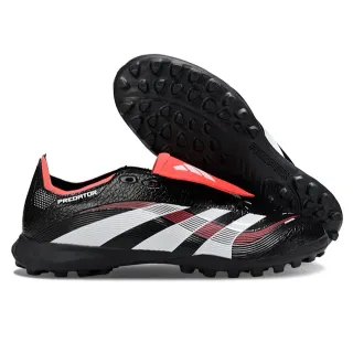 Adidas Predator Preto Vermelho Baixo Corte Sintético Superior Superfície Texturizada Grip Superfície Turf Sapatos de Futebol