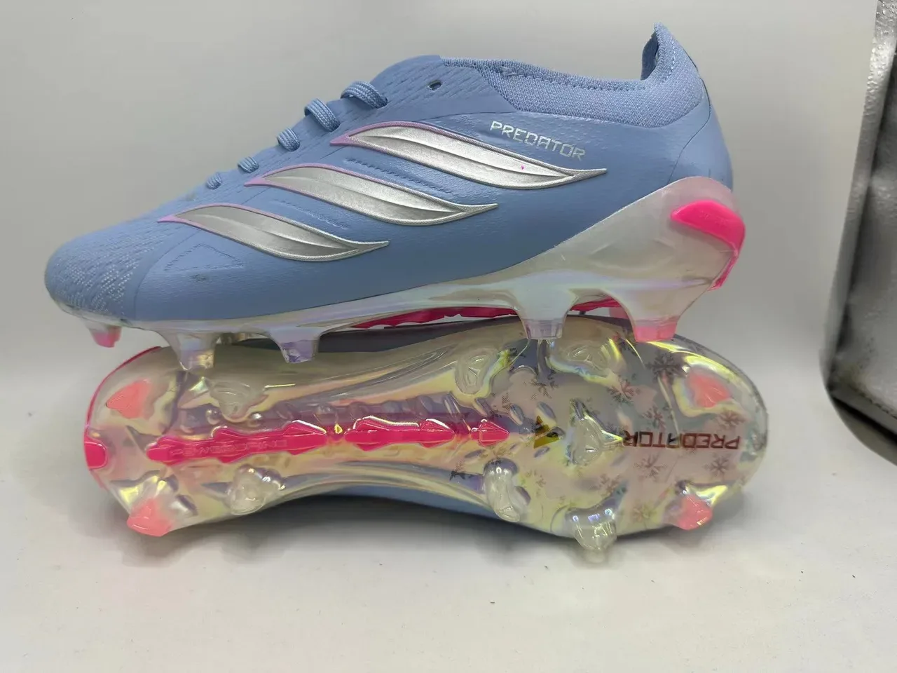 Adidas Predator Tênis de Futebol Azul Rosa Low-Cut com Cadarços Upper Sintético Textil para Campo Firme 11