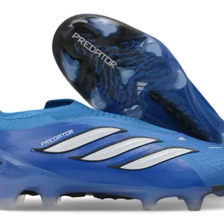 Adidas Predator Bleu Blanc Bas Coupé Col Ajusté A La Chaussette Synthétique Texturé Supérieur Sol Ferme Chaussures De Football