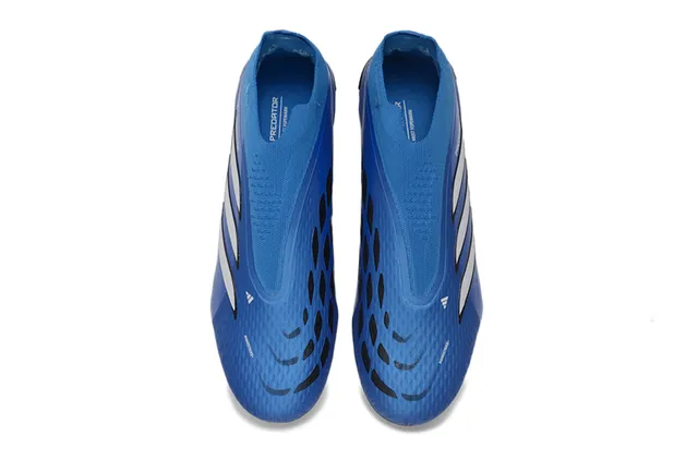 Adidas Predator Azul Blanco Bajo Corte Cuello De Calcetín Ajustable Cuero Sintético Texturizado Superior Suelo Firme Zapatos De Fútbol 2