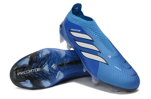 Adidas Predator Azul Blanco Bajo Corte Cuello De Calcetín Ajustable Cuero Sintético Texturizado Superior Suelo Firme Zapatos De Fútbol 3