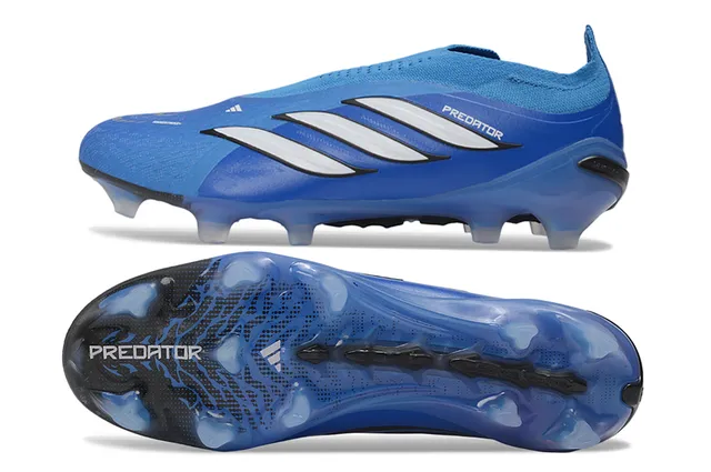 Adidas Predator Azul Blanco Bajo Corte Cuello De Calcetín Ajustable Cuero Sintético Texturizado Superior Suelo Firme Zapatos De Fútbol 5