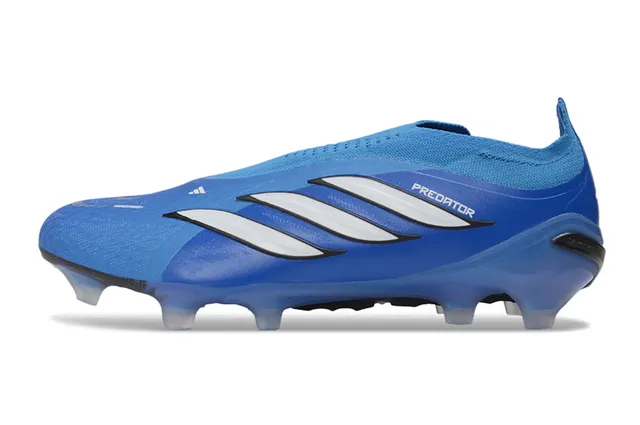 Adidas Predator Azul Blanco Bajo Corte Cuello De Calcetín Ajustable Cuero Sintético Texturizado Superior Suelo Firme Zapatos De Fútbol 8