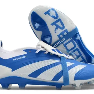 Adidas Predator Zapatos de fútbol azul blanco de bajo corte con empieñadura sintética superposición de tres tiras para terrain ferme