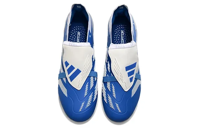 Adidas Predator Chaussures de football bleu blanc basses coupe empieñadura synthétique superposition trois bandes terrain ferme 11