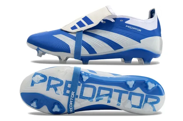 Adidas Predator Chaussures de football bleu blanc basses coupe empieñadura synthétique superposition trois bandes terrain ferme 14