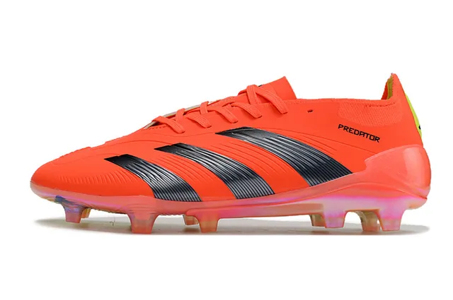 Adidas Predator Orange Noir Bas-Coupé Bottes de Football Clous Moldés Terrain Firme Chaussures de Football 7