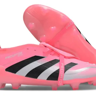 Adidas Predator Chaussures de soccer rose noir à coupe basse upper synthétique à côtes overlay à trois rayures pour terrain ferme