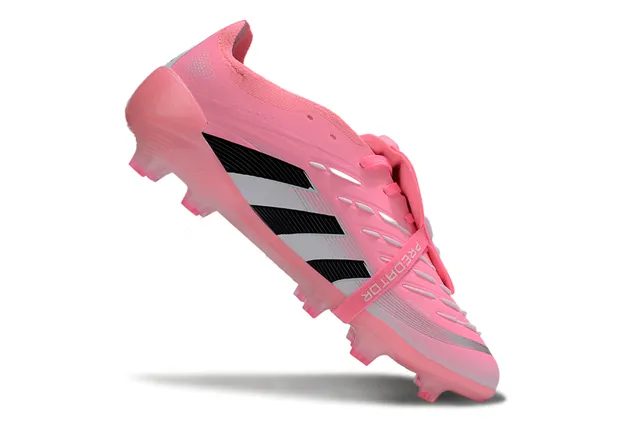 Adidas Predator Sapatos de futebol rosa preto de corte baixo com upper sintético com relevo overlay de três listras para terreno firme 2