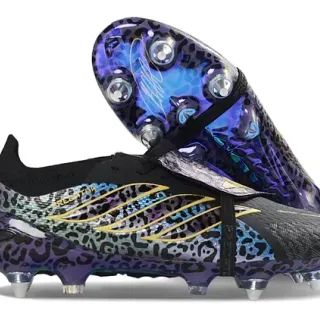 Adidas Predator Morado Dorado Sin Cordones Correa TPU Estampado Leopardo Iridiscente Botines de Fútbol para Césped Firme