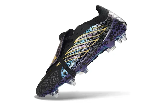 Adidas Predator Violet Or Sans Lacets Sangle TPU Imprimé Léopard Iridescent Chaussures de Football Terrain Ferme 3