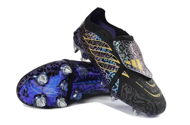 Adidas Predator Violet Or Sans Lacets Sangle TPU Imprimé Léopard Iridescent Chaussures de Football Terrain Ferme 4
