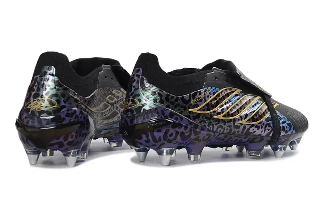 Adidas Predator Violet Or Sans Lacets Sangle TPU Imprimé Léopard Iridescent Chaussures de Football Terrain Ferme 5
