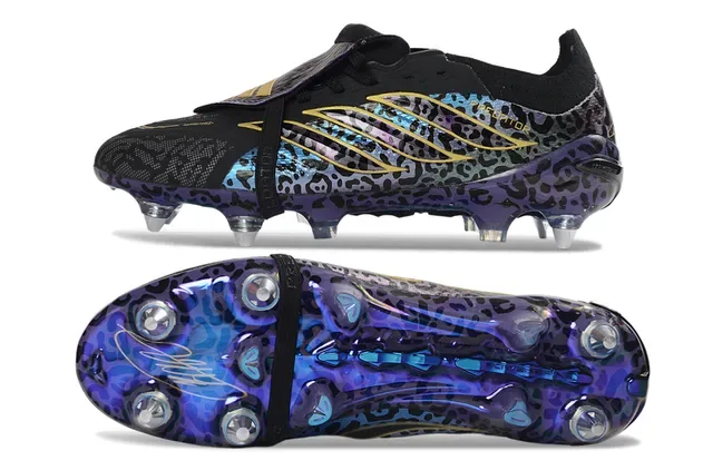 Adidas Predator Violet Or Sans Lacets Sangle TPU Imprimé Léopard Iridescent Chaussures de Football Terrain Ferme 6