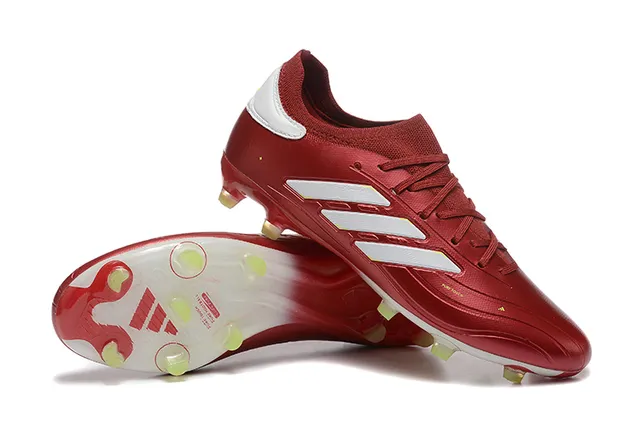 Adidas Predator Rouge Blanc Métallique Synthétique Upper Trois Rayures Marque Firm-Ground Chaussures de Football 6