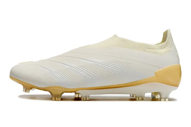 Adidas Predator White Beige أحذية كرة القدم منخفضة القطعة ملائمة للجوارب مع أضلاع قفص وسط القدم أرضية صلبة 7