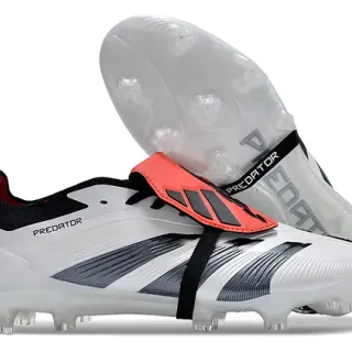 Adidas Predator أحذية كرة قدم أبيض أسود بدون أربطة إغلاق بحزام ثلاث شرائط أرضية صلبة