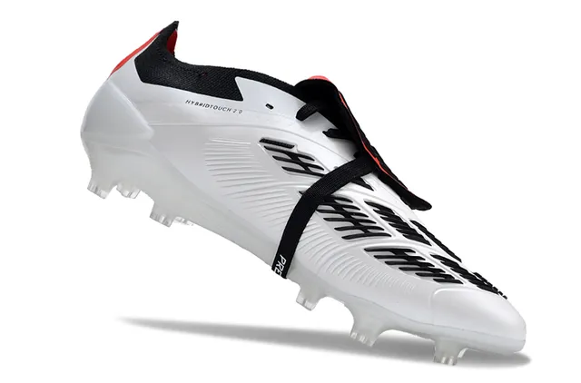 Adidas Predator सफेद काला लेसलेस स्ट्रैप क्लोजर तीन स्ट्राइप फर्म ग्राउंड फुटबॉल जूते 2