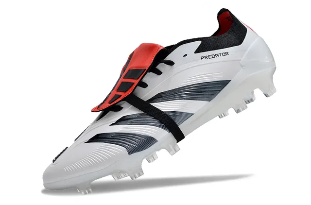 Adidas Predator सफेद काला लेसलेस स्ट्रैप क्लोजर तीन स्ट्राइप फर्म ग्राउंड फुटबॉल जूते 3