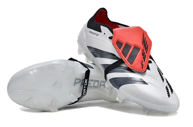 Adidas Predator सफेद काला लेसलेस स्ट्रैप क्लोजर तीन स्ट्राइप फर्म ग्राउंड फुटबॉल जूते 4