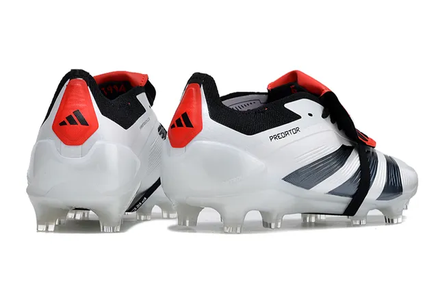 Adidas Predator सफेद काला लेसलेस स्ट्रैप क्लोजर तीन स्ट्राइप फर्म ग्राउंड फुटबॉल जूते 5