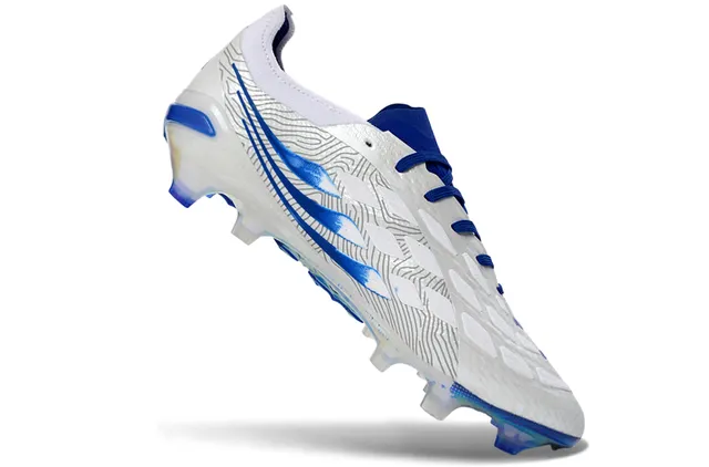 Adidas Predator Blanco Azul Superior Sintético Rayas Gradientes Zapatos de Fútbol para Terreno Firme 2