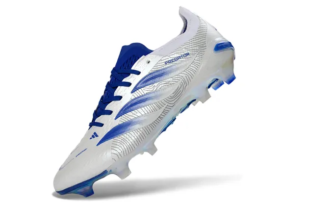 Adidas Predator Blanco Azul Superior Sintético Rayas Gradientes Zapatos de Fútbol para Terreno Firme 3