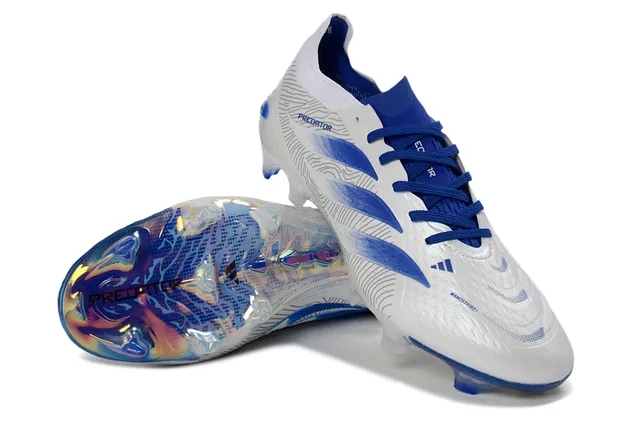 Adidas Predator Blanco Azul Superior Sintético Rayas Gradientes Zapatos de Fútbol para Terreno Firme 4