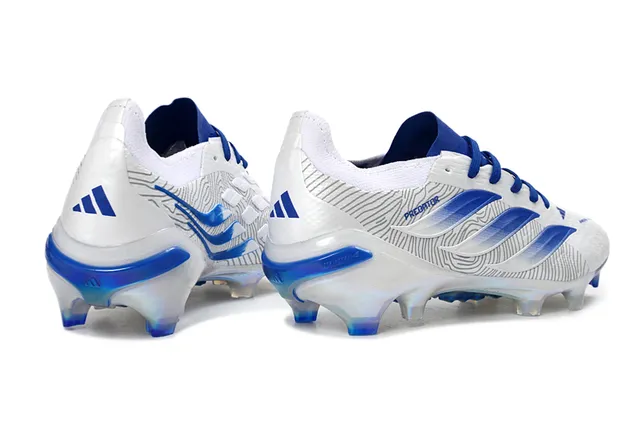 Adidas Predator Blanco Azul Superior Sintético Rayas Gradientes Zapatos de Fútbol para Terreno Firme 5