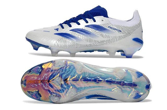 Adidas Predator Blanco Azul Superior Sintético Rayas Gradientes Zapatos de Fútbol para Terreno Firme 6