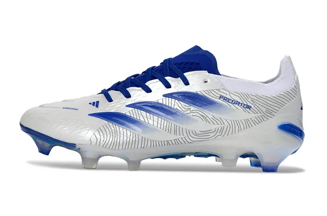 Adidas Predator Blanco Azul Superior Sintético Rayas Gradientes Zapatos de Fútbol para Terreno Firme 7