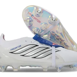 Adidas Predator Chaussures de football avec upper synthétique blanc bleu semelle holographique iridescente firm-ground