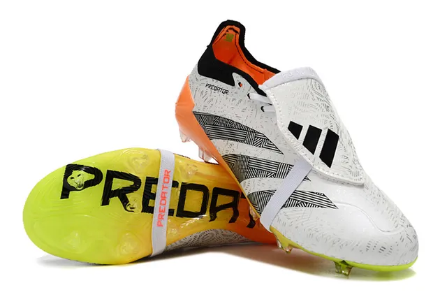 Adidas Predator Blanco Naranja Recubrimiento Geométrico Gradiente Neón Suela Suelo Firme Zapatos de Fútbol 3