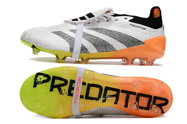 Adidas Predator Blanco Naranja Recubrimiento Geométrico Gradiente Neón Suela Suelo Firme Zapatos de Fútbol 5