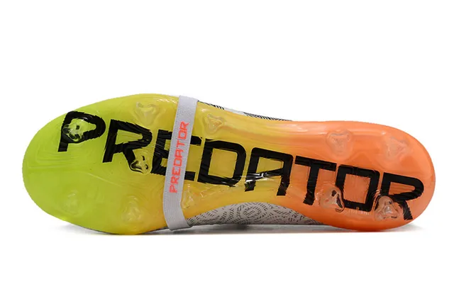 Adidas Predator Blanco Naranja Recubrimiento Geométrico Gradiente Neón Suela Suelo Firme Zapatos de Fútbol 6