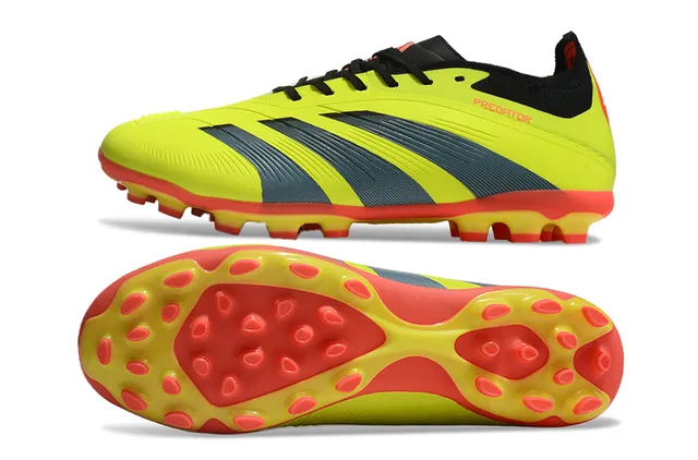 Adidas Predator Jaune Noir Low-Cut Synthetic Upper Texture Ribbelée de l'Avant-Pied Terrain Ferme Chaussures de Football 5