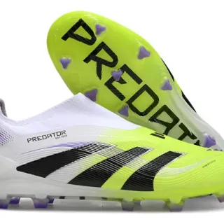 Adidas Predator Chaussures de football Jaune Blanc Col de chaussette Lacets asymétriques Terrain ferme