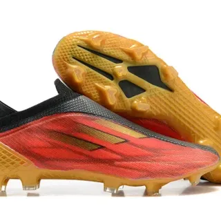 Adidas Rojo Negro Zapatos de Fútbol Bota Baja Forro Calcetín Cordones Asimétricos Jaula Suelo Firme
