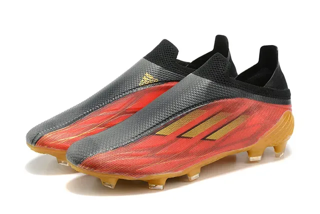 Adidas लाल काला लो-कट सॉक-फिट अपर असममित लेसिंग केज फर्म-ग्राउंड फुटबॉल जूते 8
